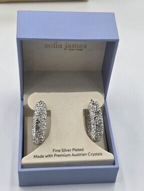 Sofia James Silver Plated‎ Austrian Crystal Hoop Statement Earrings - Silver New